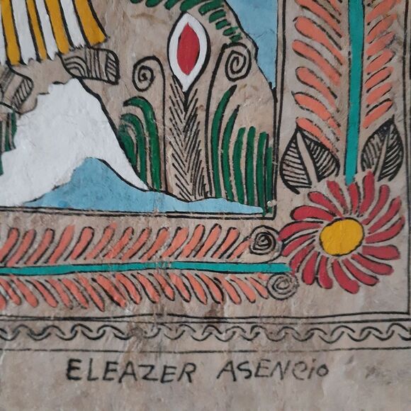Mexican painting Eleazer Arsenio original vintage folk art work on amate paper - Picture 2 of 8